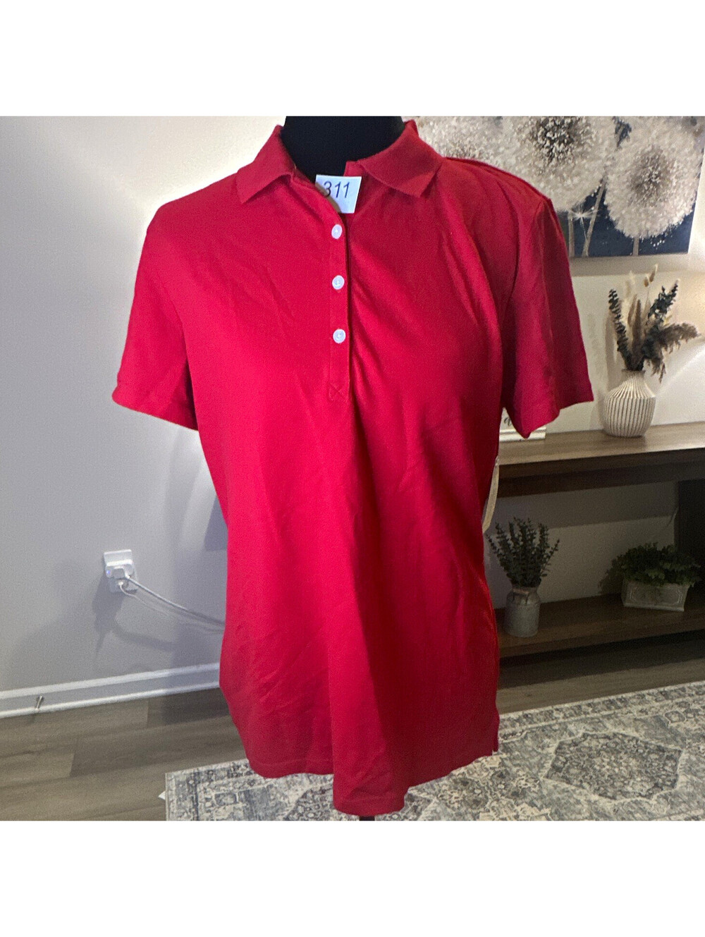 St. John's Bay Men's Classic Fit Polo Shirt M Red Short Sleeve Solid Cotton